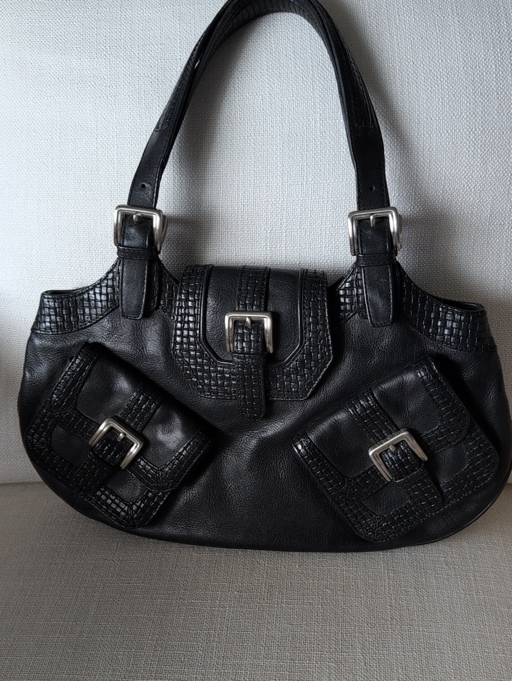 Vintage Cole Haan Black Leather Buckle-Accent Women’s Handbag